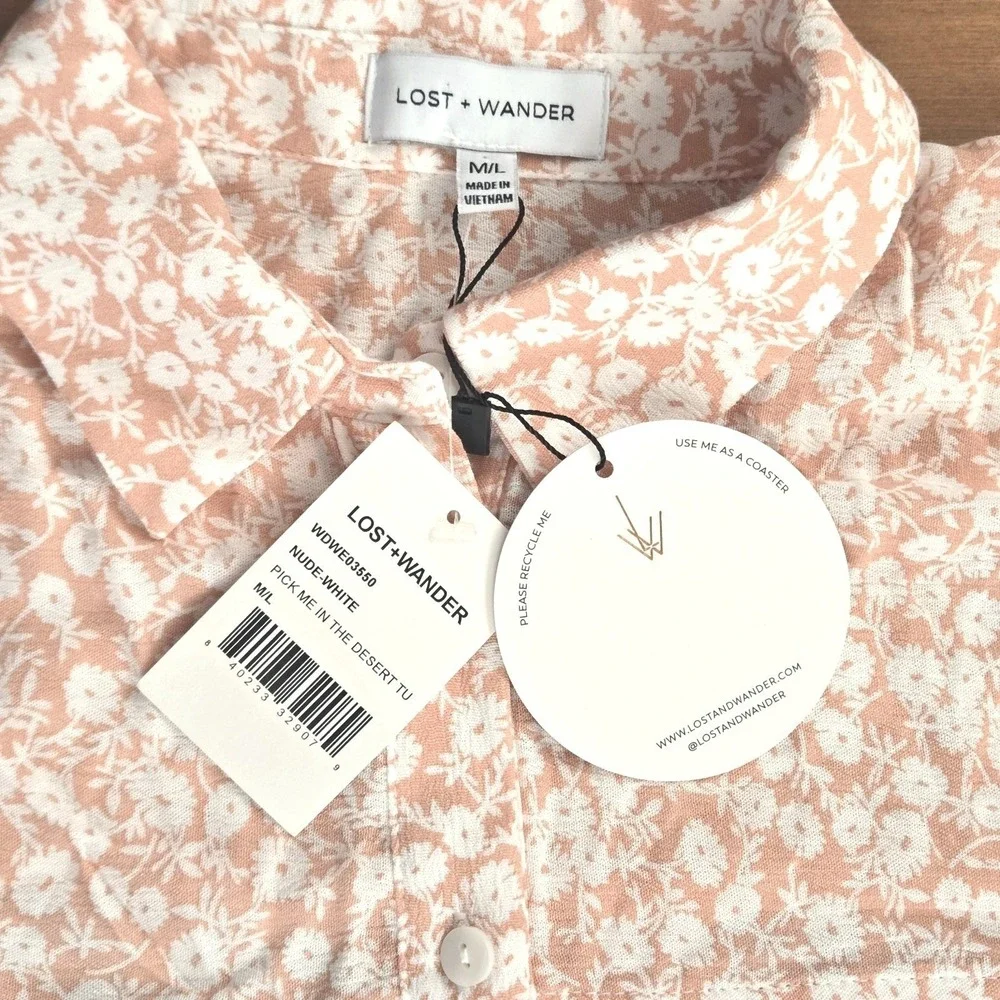 Lost + Wander The Seascape Cover Up Dress M/L Floral Summer Dress Peach‎ White